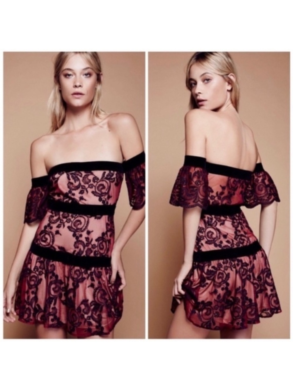 For Love & Lemons Free People Dress Clemence Lace Off Shoulder Bows Cocktail EUC